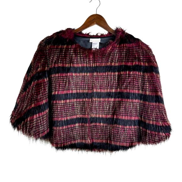 Collection Eighteen NWT Womens Striped Red and Black Faux Fur Poncho Shawl - Picture 11 of 12